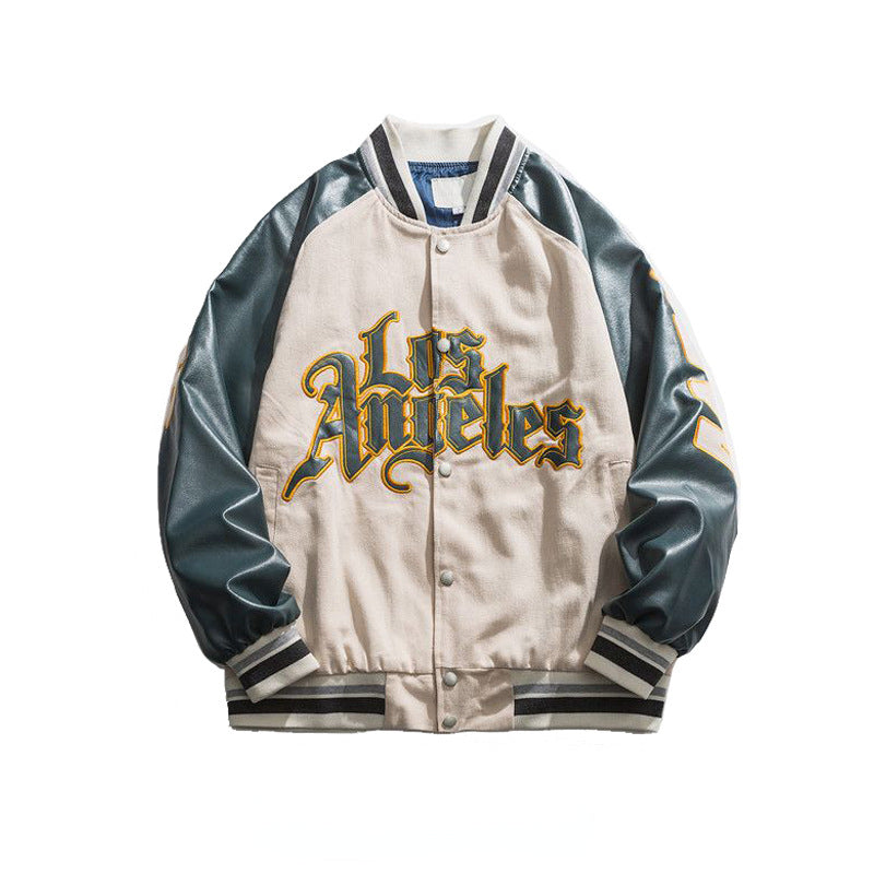 Cream Color Varsity Jacket Baseball Uniform Men's Spring and Autumn Hip Hop Multicolor Jacket Jacket