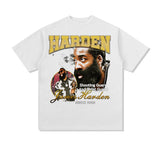 James Harden Shirt Harden Vintage Printed Short Sleeve T-shirt Top Heavy Small Neckline Pure Cotton