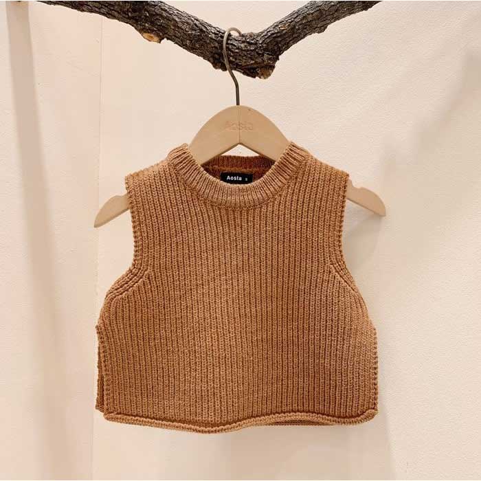 Autumn Rompers Knitted round Neck Sweater Vest Outer Wear