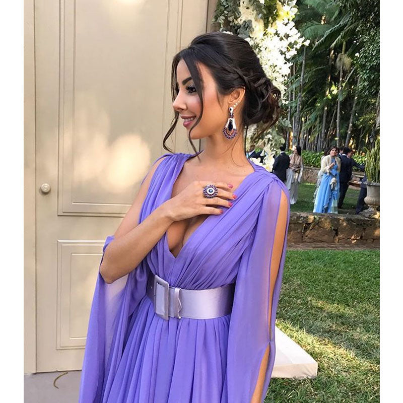 Bohemian Coachella Outfits Sexy Deep V Waist-Tight Formal Dress