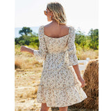 Milkmaid Dresses Short High Waist Slit White Stitching Printing Summer Dresses