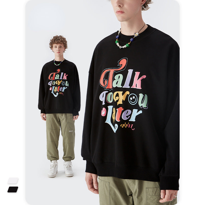 Preppy Aesthetic Sweatshirt Men's Clothing Autumn Printed Loose Sweatshirt Men's
