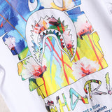 WGM Closing Shark Graffiti Printing Men's and Women's Short-Sleeved T-shirt