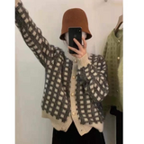 Preppy aesthetic sweater Plaid knitted cardigan women's spring coat