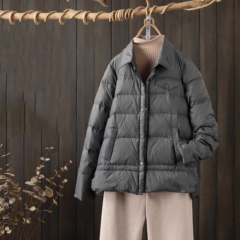 Women Winter Coats Puffer Jacket Down Coat Lightweight Down Jacket Fall Winter Fashion Casual Loose White Duck Down Shirt Collar Coat