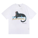 Rhude T Shirt Black Leopard Print Hip Hop Men's and Women's Same Casual Loose