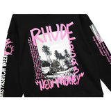 Rhude Hoodie Vintage Retro Style Personality Printed Hip Hop Loose Couple Hooded Sweater