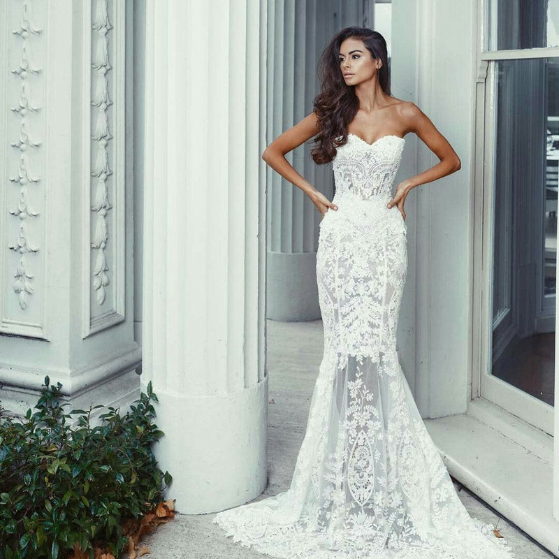 Formal Dresses & Gowns Spring Sleeveless Tube Top Lace Formal Dress