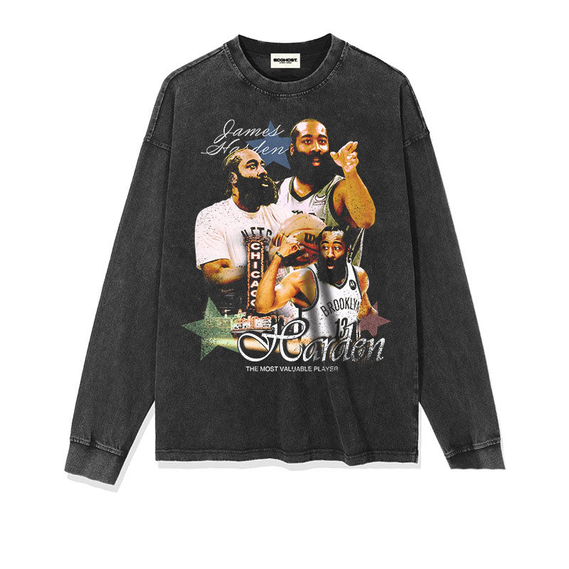 James Harden Shirt Vintage Harde Basketball Star Printed Long Sleeve T-shirt Heavy