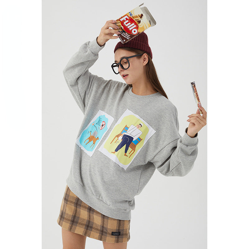 Preppy Aesthetic Sweatshirt Loose Pullover Sweatershirt Men's round Neck Autumn