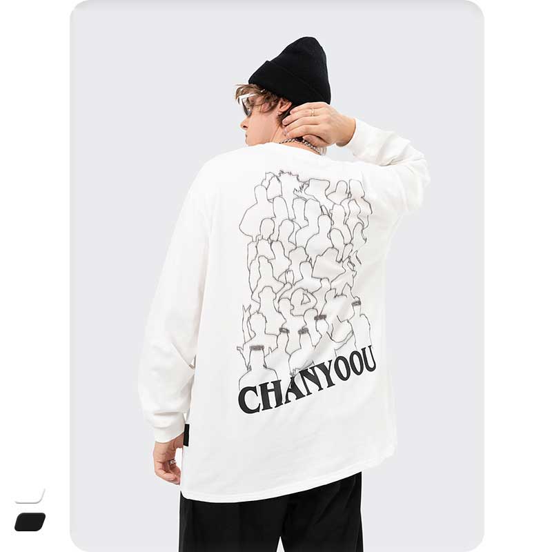Oversized 90S T Shirt Autumn Retro Portrait Printing Long Sleeve T-shirt Men round Neck Loose Top