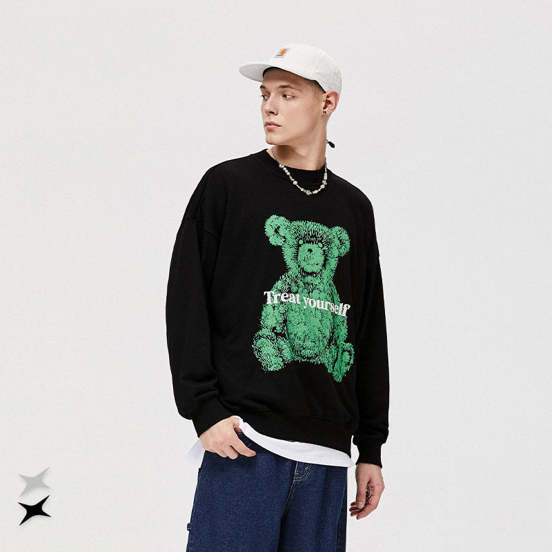 Preppy Aesthetic Sweatshirt Bear Printed Sweater Autumn Loose