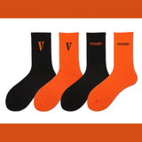 V Lone Socks Letter Large V Orange Socks Men's Skateboard Sports Hip-Hop