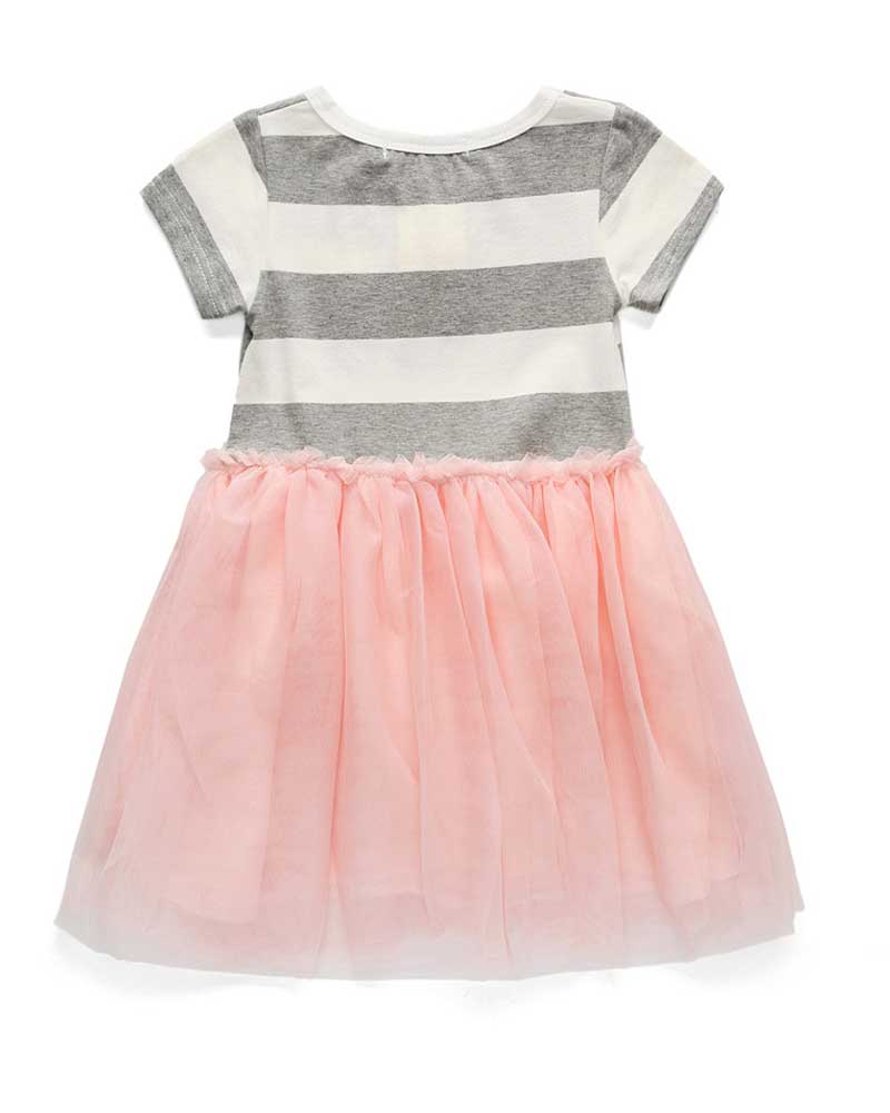 Girl Dress Cute Short Sleeve Striped Pink Dress