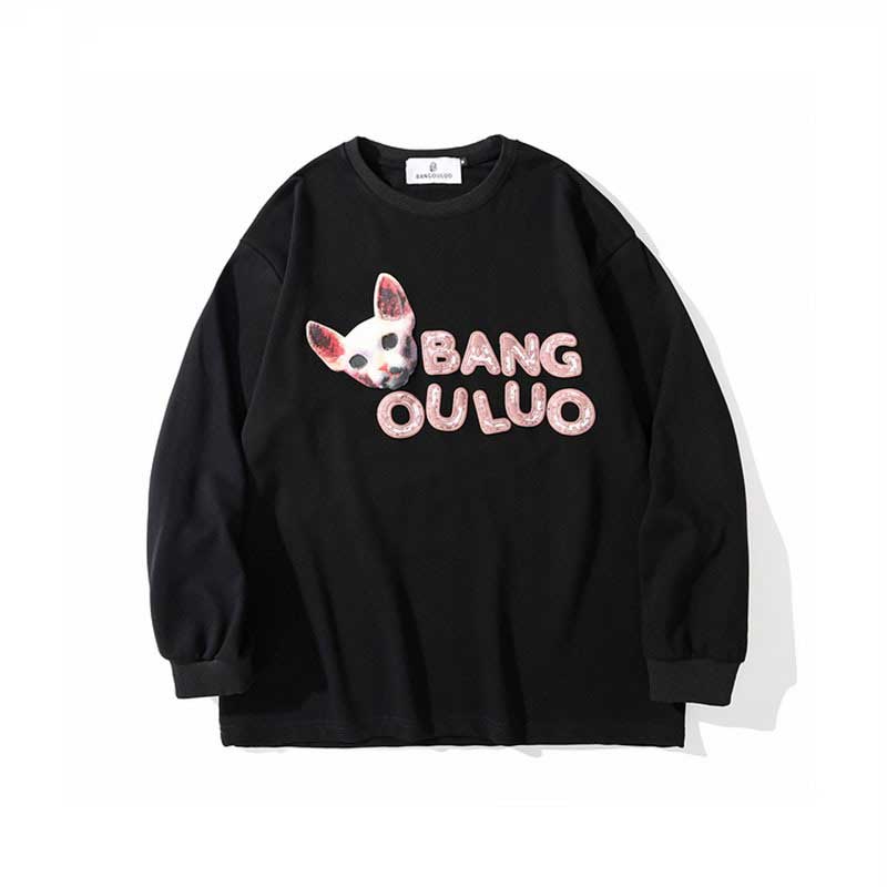Mens Fall Outfits Thin Sweater Male and Female Couples Wear Loose Leopard Print Letters Printed Crew Neck Top