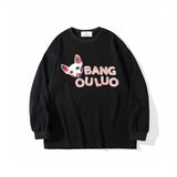 Mens Fall Outfits Thin Sweater Male and Female Couples Wear Loose Leopard Print Letters Printed Crew Neck Top