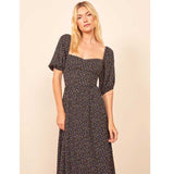 Milkmaid Dress Retro Square Collar Midaxi Polka Dot Floral Puff Sleeve Dresses