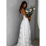 See through Wedding Dress Women's Dress Sexy V-neck Strap Lace Dress