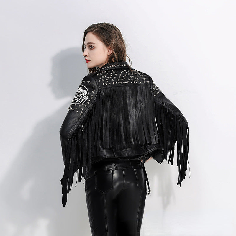 Punk Rock Jacket Rivet Tassel Harley Motorcycle Leather Jacket Coat