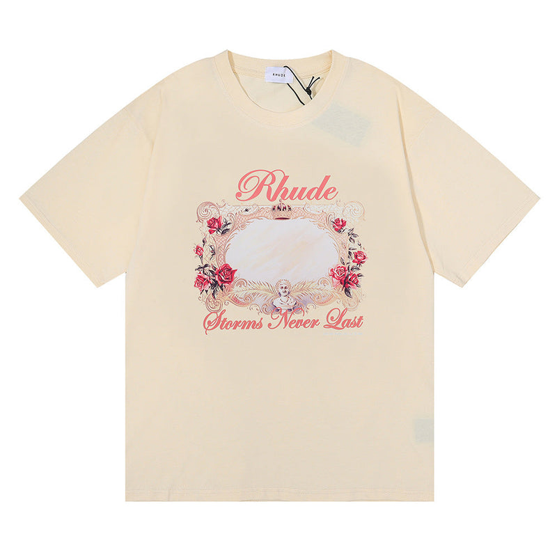 Rhude T Shirt Storms Never Last HD Rose Magic Mirror Printing