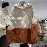 Women Winter Coat Puffer Jacket Down Coat Winter Hooded Rhombus Plaid Loose Female White Duck Down Jacket