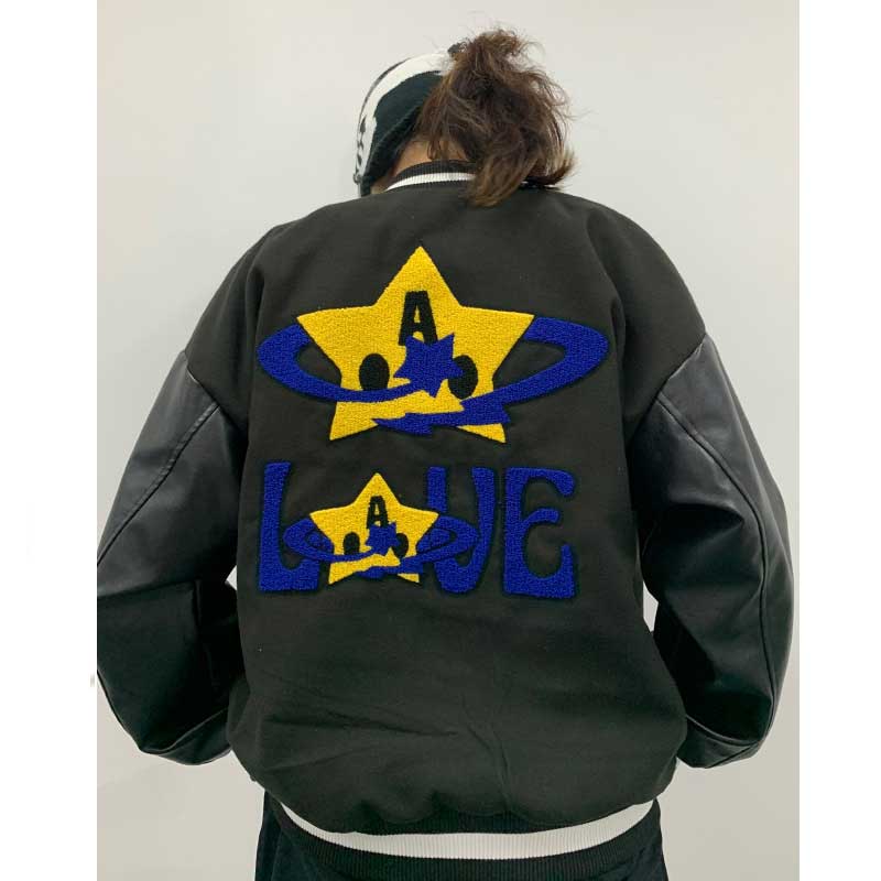 Brown Varsity Jacket Hiphop Style XINGX Baseball Uniform Embroidered Pattern Retro Couple Jacket