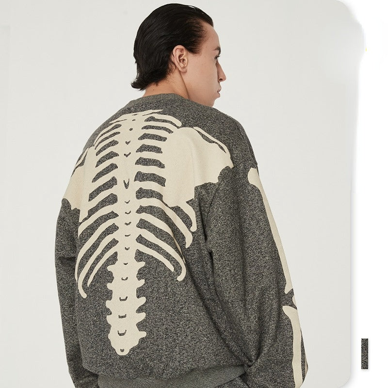 Bone Varsity Jacket Men's Clothing Autumn and Winter round Neck Loose Men's Retro