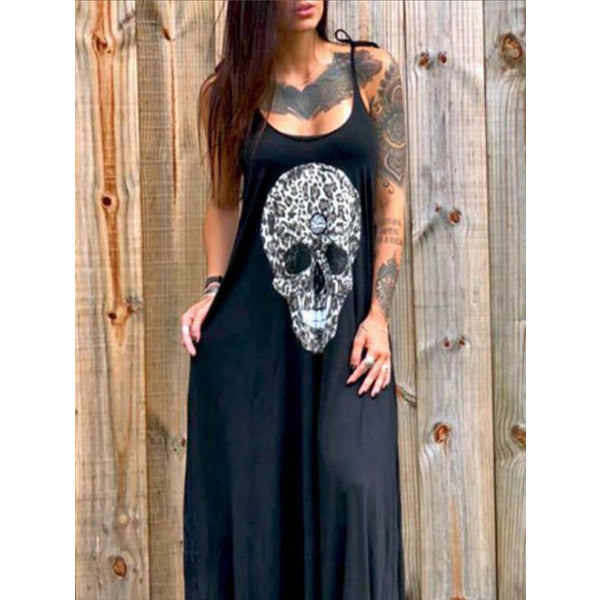 Skull Dress Skull Mid-Length Printed Dress