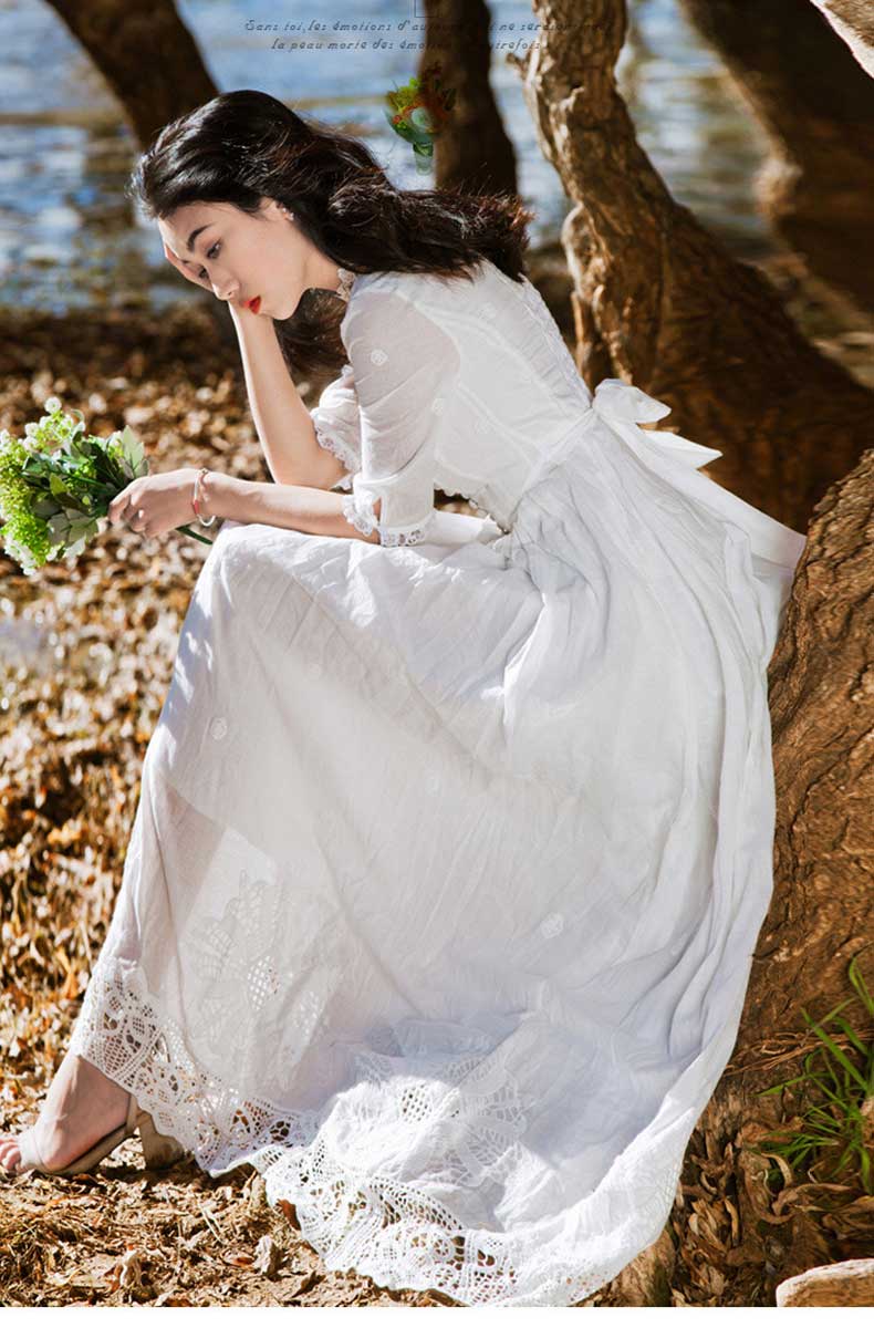 Spring and Summer Dress Lace Vacation Dress Dress White Bohemia Retro Vintage Cottagecore Aesthetic Flowy Victoria Cottage Core Boho Dress