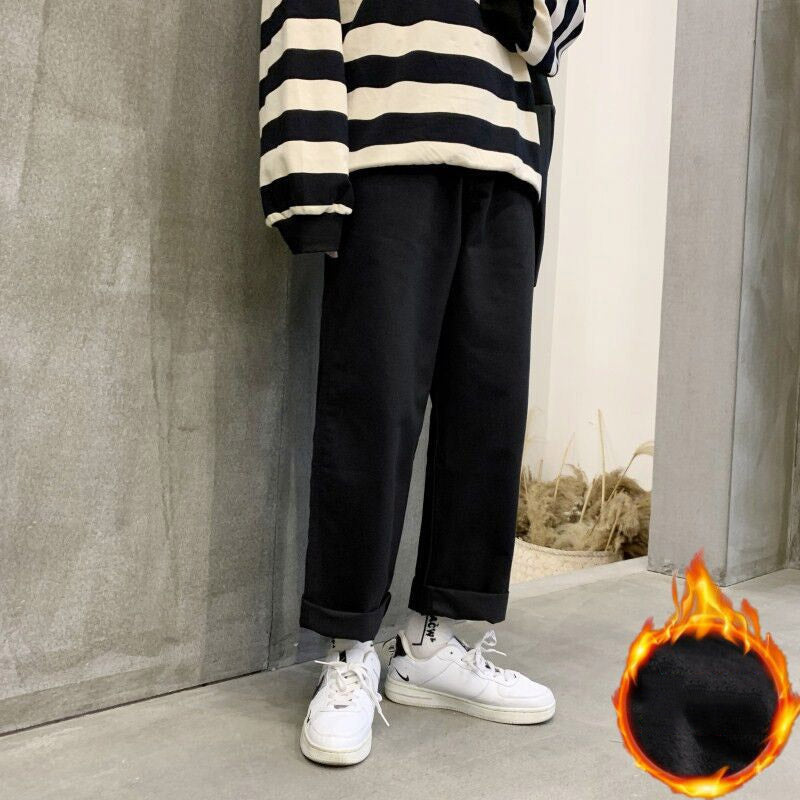 Men Pants Men's Casual Pants Fall/Winter Slim Solid Color Cotton