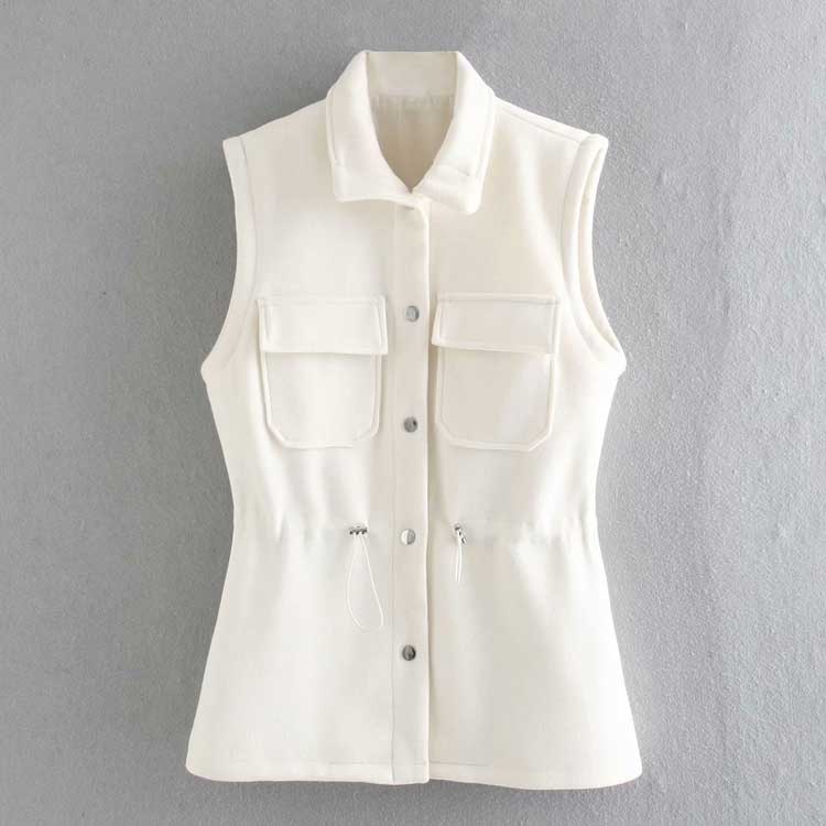 Women Fall Outfits Fall/Winter Woolen Vest Vest Mid-Length Drawstring Waist-Controlled Top
