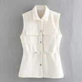 Women Fall Outfits Fall/Winter Woolen Vest Vest Mid-Length Drawstring Waist-Controlled Top