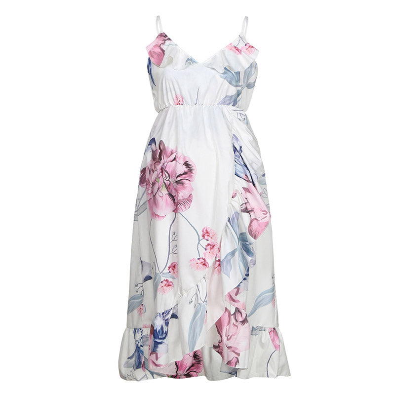 Maternity Clothes Dress Summer Spaghetti-Strap Floral Print Loose Maternity Dress for Women