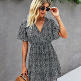 Mauve Dress Women's Summer Fashion Printed V-neck Short Sleeve Women's Dress