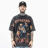 Oversized 90S T Shirt Summer Rolling Skull Print Washed Distressed Retro Short Sleeve T-shirt