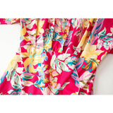 Nina Parker Graffiti Dress Flowers Print Waist-Controlled Long Sleeves Dress Skirt