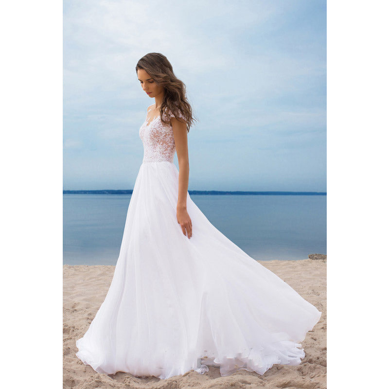 Women Lace Wedding Dress Chiffon Dress Prom Evening Dress Split Swing Dress