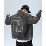 Denim Varsity Jacket Autumn and Winter Bear Patterned Denim Jacket Men's Retro Outerwear Couple Jacket