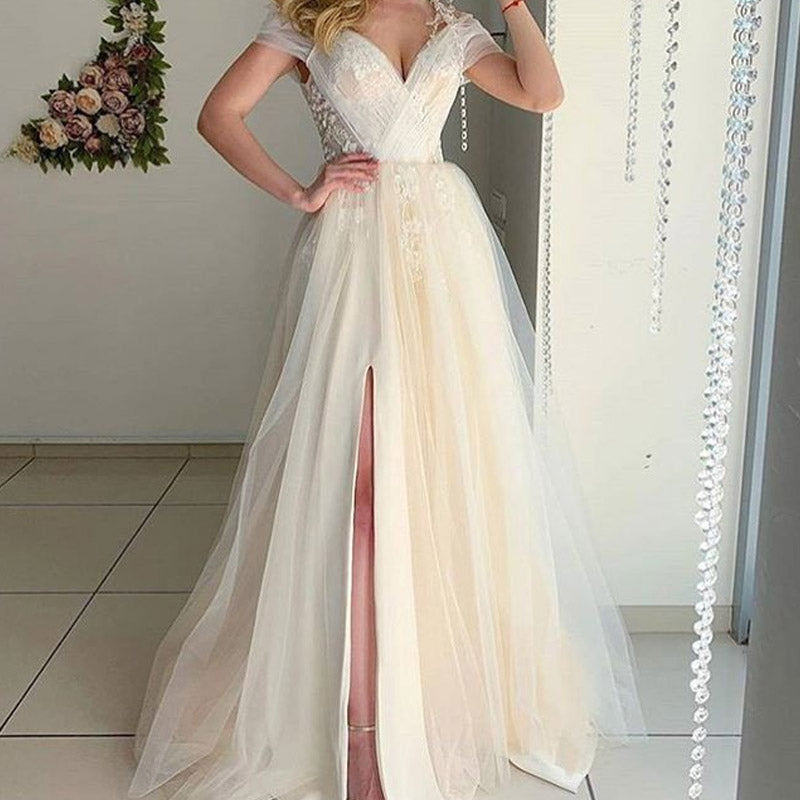 Formal Dresses & Gowns Women's Clothing Sexy V-neck Slit Formal Dress Lace Long Dress