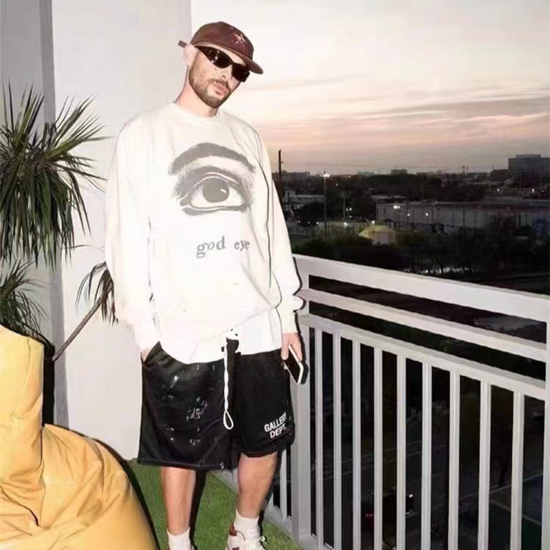 Saint Michael Hoodie Distressed Graffiti Destroyed Figures Pattern Retro Loose round Neck Sweater