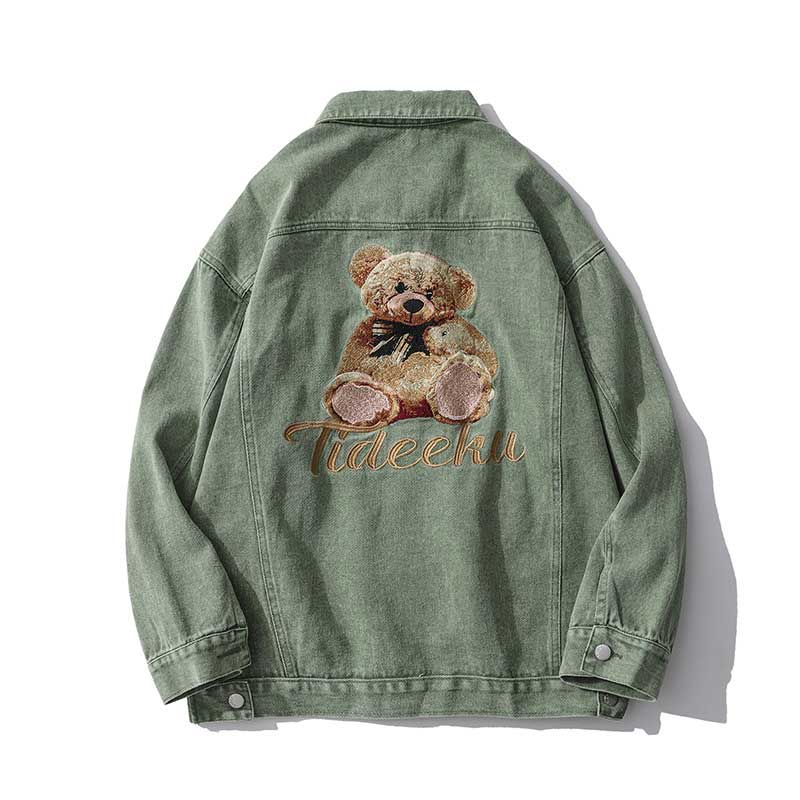 The Bears Varsity Jacket Vintage Coat Loose Casual Polo Collar Top Embroidered Bear Jacket for Men