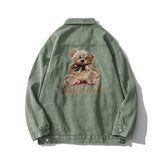 The Bears Varsity Jacket Vintage Coat Loose Casual Polo Collar Top Embroidered Bear Jacket for Men