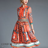 1920S Dress Vintage Printed Waist-Controlled Pleated Dress