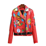 Punk Rock Jacket Rivet Contrast Color Motorcycle Motorcycle Leather Coat for Women
