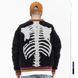 Skeleton Varsity Jacket Men's Autumn Winter Retro Embroidered Jacket Men's Loose