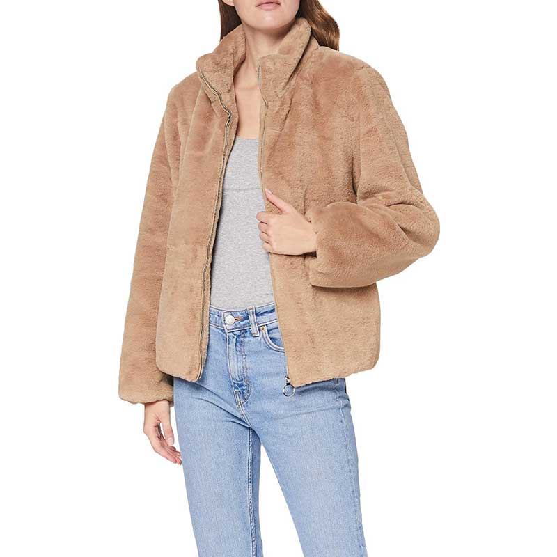Women Winter Coats Jacket Long-Sleeved Stand Collar Fashion Artificial Fur Solid Color Loose Style
