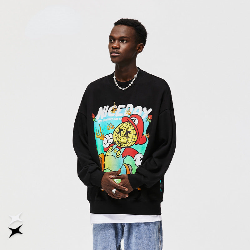 Preppy Aesthetic Sweatshirt round Neck Sweater Autumn Printed Top for Men