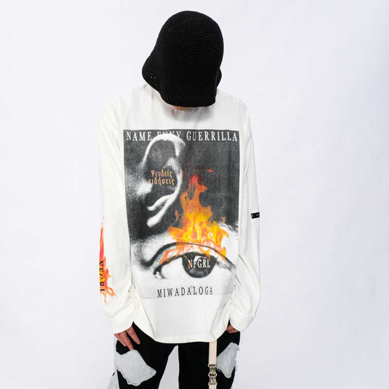 Mens Fall Outfits Printed Long-Sleeved T-shirt Men's Oversize Top
