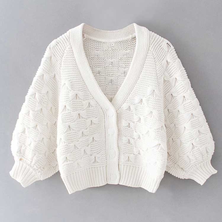Women Fall Fall Ruyi Knot Knitted Coat V-neck Single Breasted Short Cardigan
