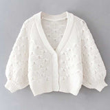 Women Fall Fall Ruyi Knot Knitted Coat V-neck Single Breasted Short Cardigan